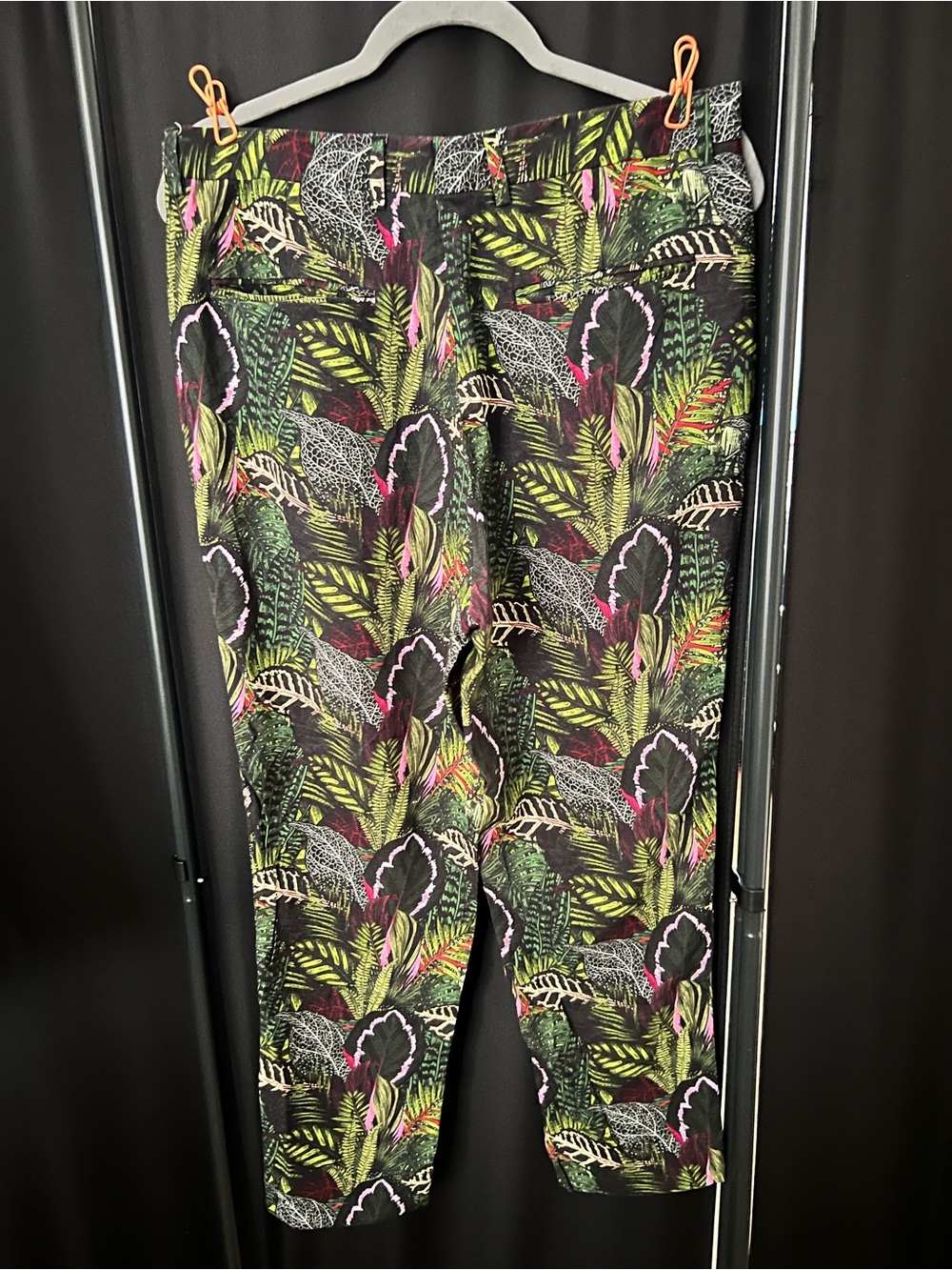 ASOS Tropical Leaf Print Pants in Black with Green and Pink Accents